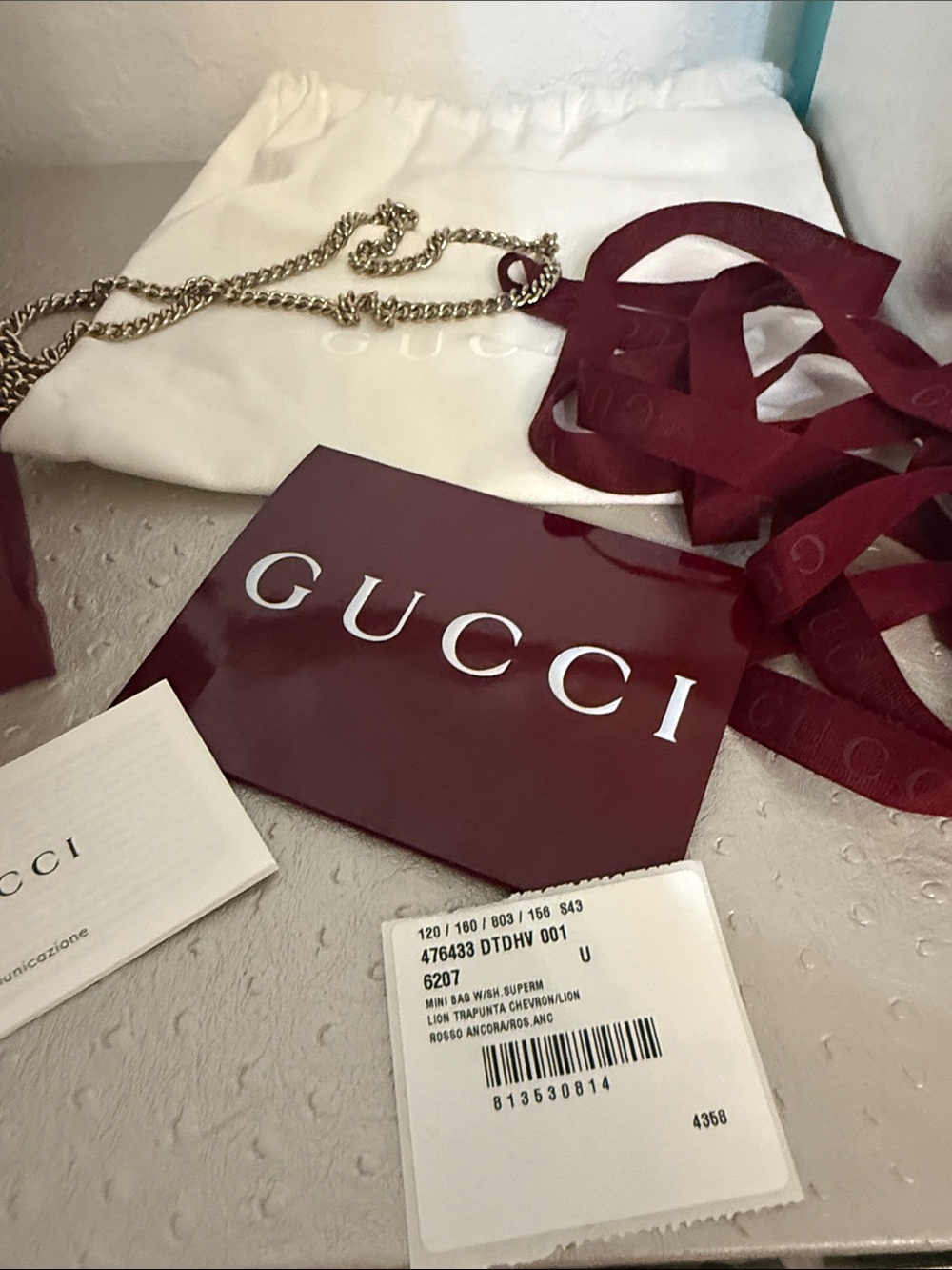 Gucci GG MARMONT MINI BAG Burgundy GG Marmont Quilted chain Shoulder Bag 1 - Picture 4 of 16